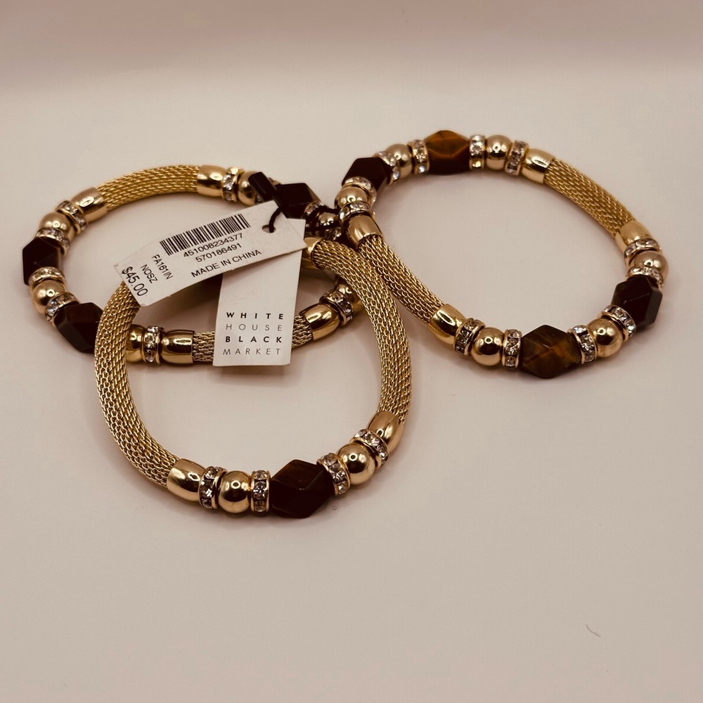 White House Black Market Gold and Tiger’s Eye Mesh Bracelets